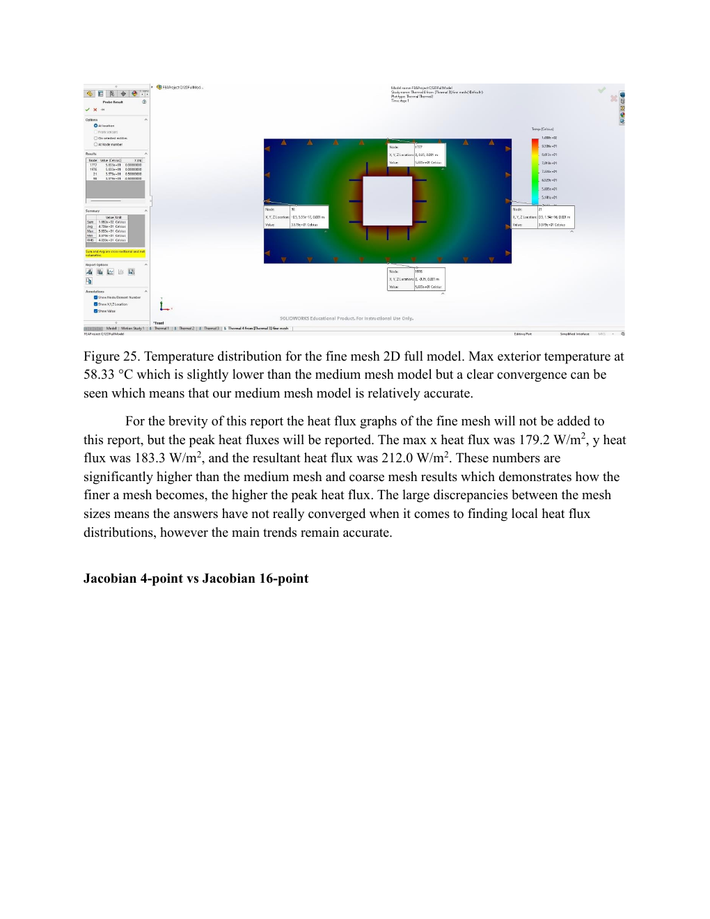Fine-mesh thermal finite element temperature distribution from the project report